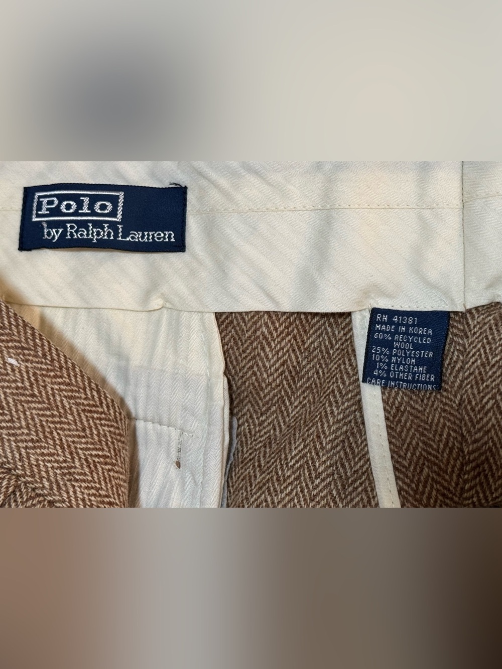 Polo Ralph Lauren Wool Blend Herringbone Pleated Cuff Classic Dress Pants  34x31 - Picture 7 of 16